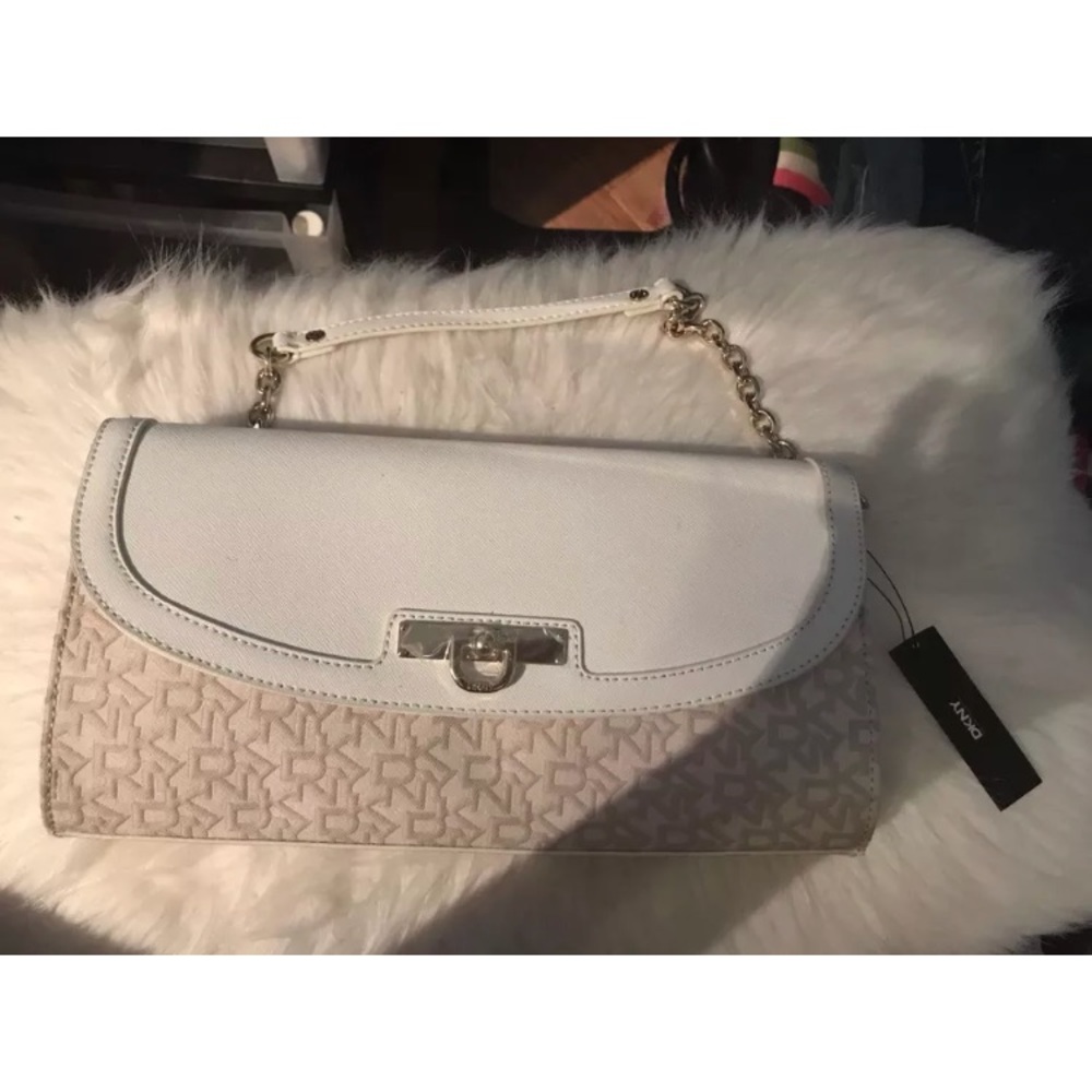 Authentic DKNY White & Beige Leather Bag